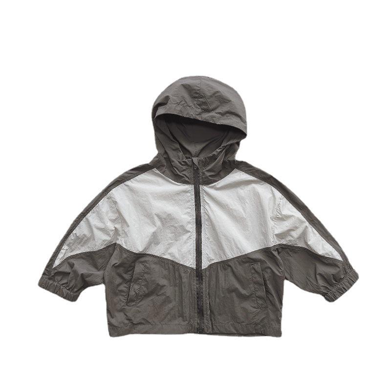 Kids' Colorblock Sun Protection Jacket - Summer Hooded Coat for Boys & Girls, Korean Style