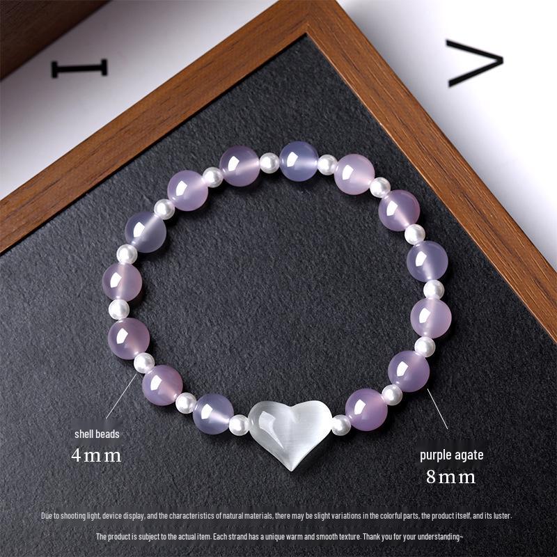 Purple Agate Heart-Stealing Bracelet: Enchanting Peach Shell Beads for Women, Luxurious High-End Charm
