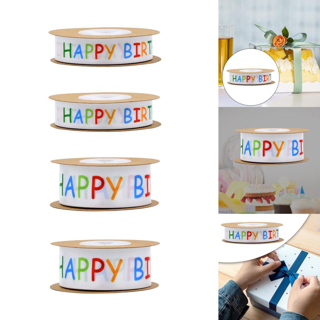 Happy Birthday Printed Ribbon Multicolor Letter Roll Gift Wrapping for Party Festival Decor