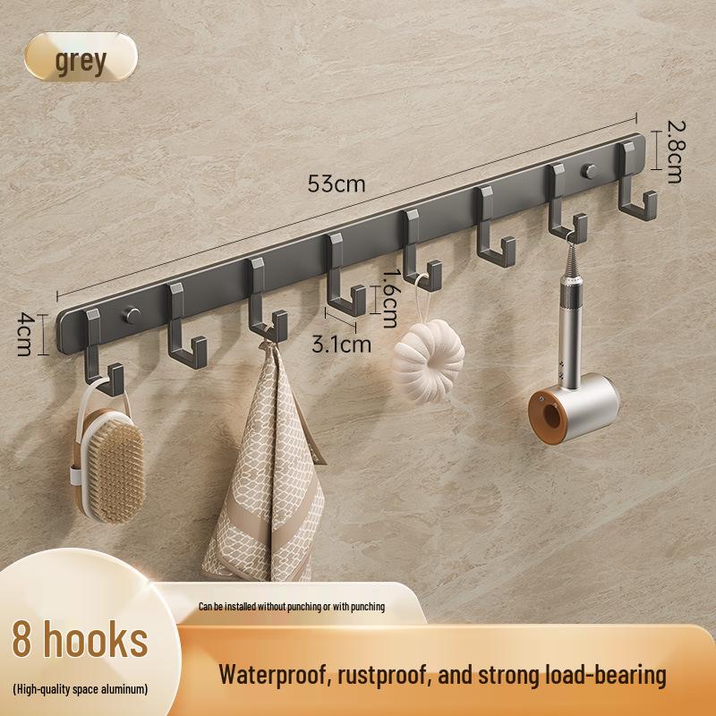 Space-Saving Aluminum Bathroom Towel Rack with Hooks for Wall or Door Mounting