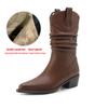 Krazing Pot Genuine Leather Autumn Winter Shoes Med Heels Size 41 Western Boots Pointed Toe Slip on Ankle Boots