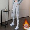 Women's Fleece-Lined Embroidered Sweatpants: Autumn/Winter 2025 Trendy Loose Fit, Slimming Harem Style with Cuffed Ankles.
