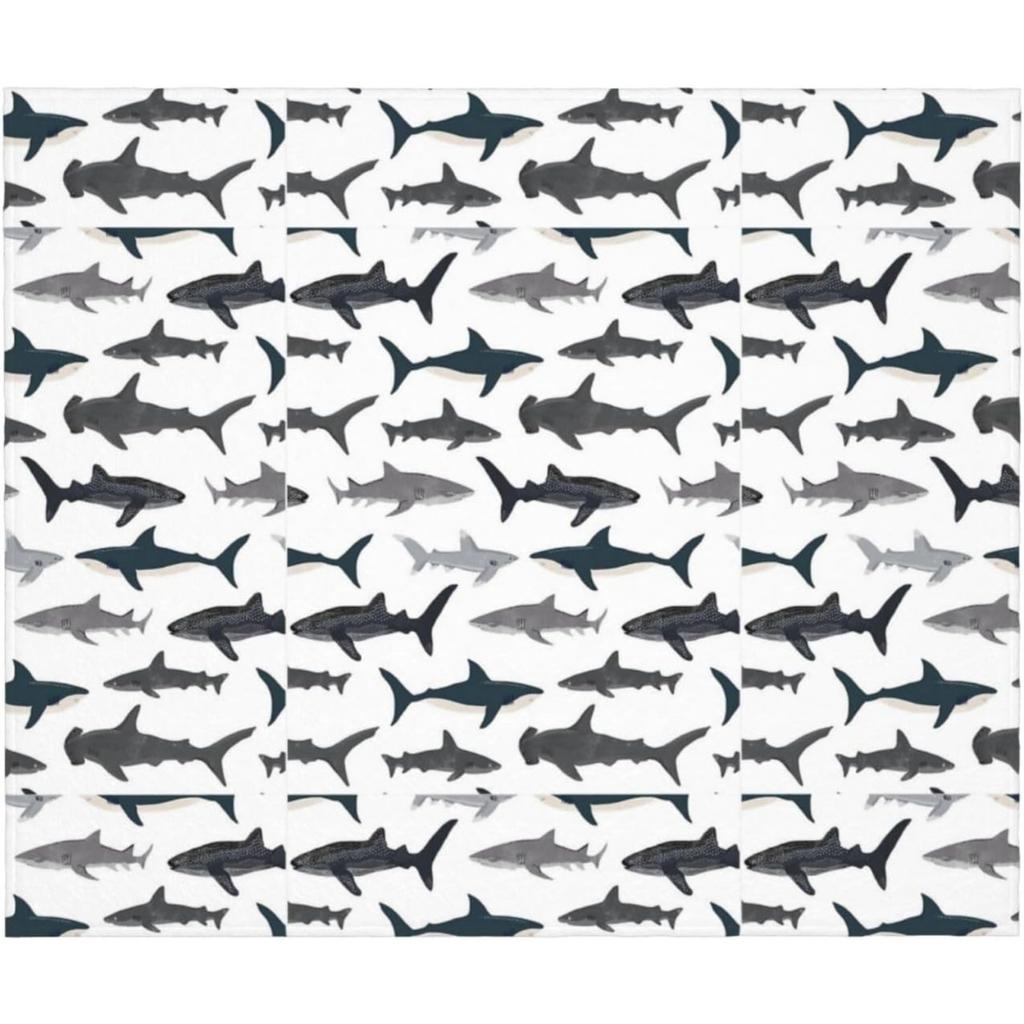 Shark Print Flannel Throw Blanket Ocean Marine Animal Soft Warm Lightweight Blanket for Sofa Bed Kids Room Home Decor Gift