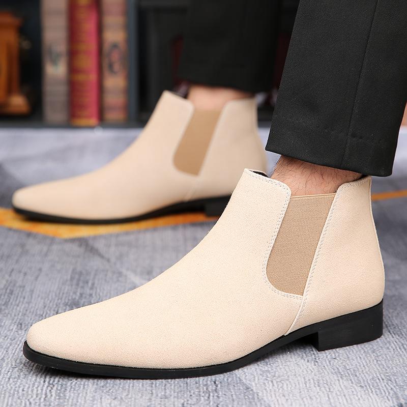 Luxury Fashion Designer New Suede Leather Pointed Toe Business Casual Ankle Boot For Men Winter Chelsea Leather Shoes