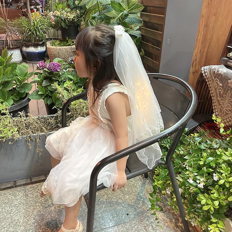 Hochzeit Schleier mit Clip/Kamm Haarschmuck für Bräute Mädchen Tüllschleier mit Rand und Lichterkette 8 Farben