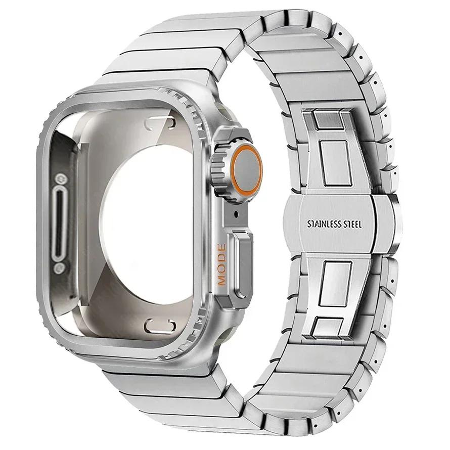 Custodia Metallica+Cinturino in Acciaio Inossidabile per Apple Watch Band Ultra 3 2 49mm 11 10 46mm Guscio Protettivo Upgrade Iwatch 9 8 7 SE 45mm 44