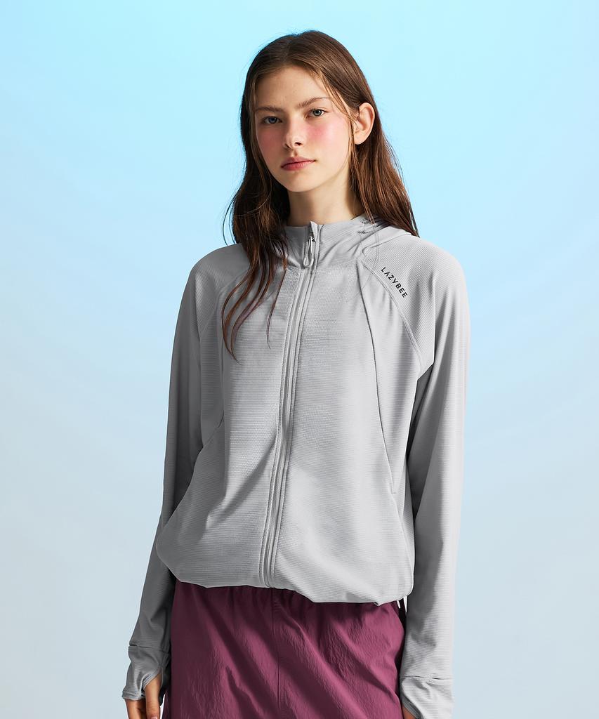 Leijibi Tech Flow Hydro Performance Loose Fit Zip-Up Hooded Rash Guard M Light Grey