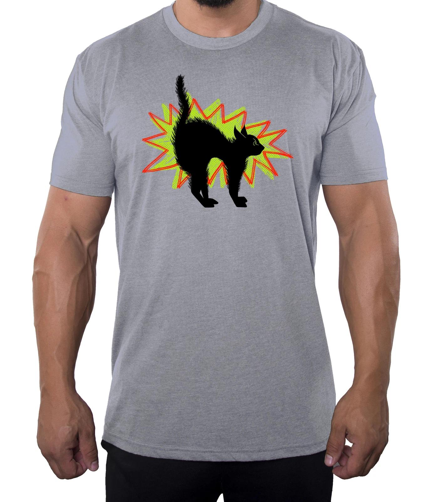 Винтажная футболка с испуганным черным котом, Забавные графические футболки, Мужские футболки на Хэллоуин L