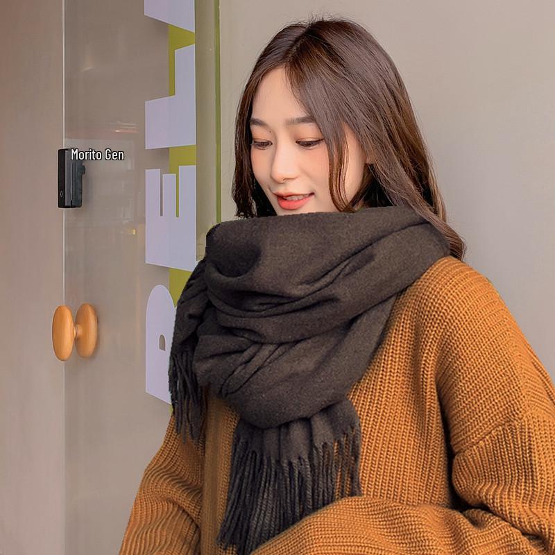 Women's Thickened Cashmere Wool Scarf - Versatile Autumn/Winter Shawl, Korean Style, White