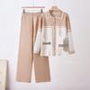 2025 Fall/Winter Women's Color Block Knit Cardigan & Casual Two-Piece Set