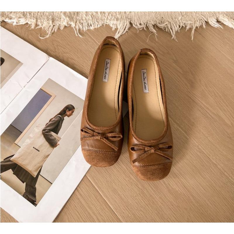 2025Women's Fashion Flat Shoes Fall New Square Head Shallow Mouth Butterfly Knot Soft Sole Non-slip Low Top Shoes
