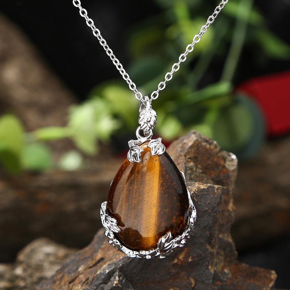 1pc Fashion Sweater Chain Teardrop-shaped Natural Stone Rose Necklace Ladies Pendant Jewelry Gifts