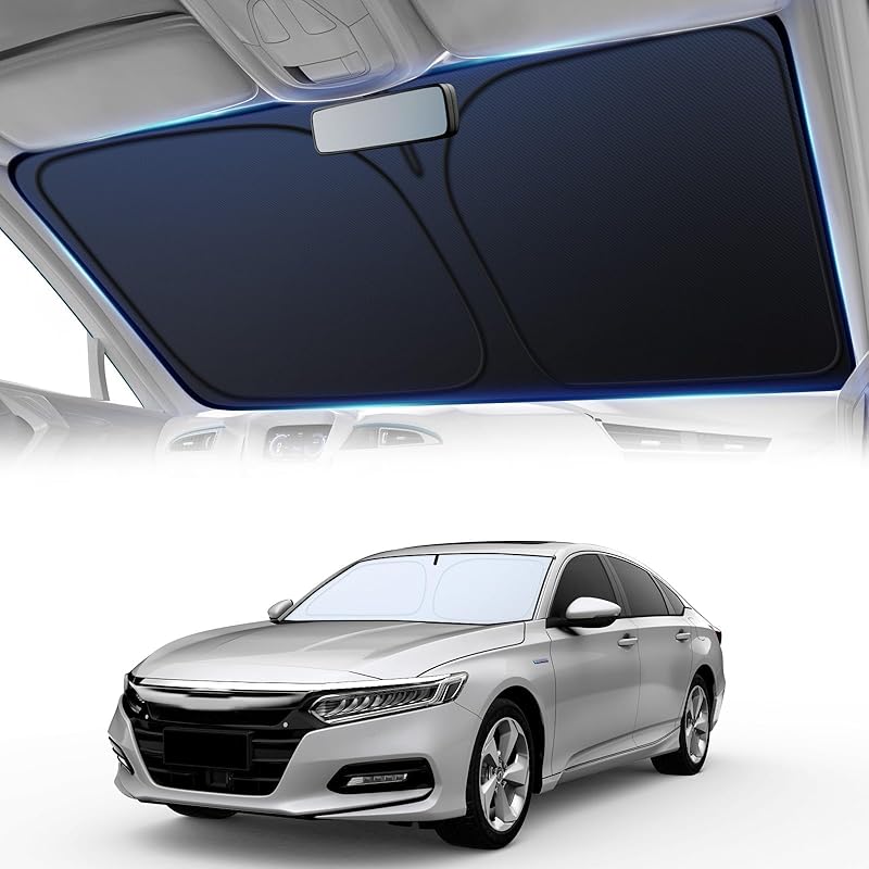Windshield Sun Shade For Car, 4-Layer Reflective Sunshade Blocks Heat & UV, Sun Shade Windshield Keeps Interior Cooler, Pop-Up Design, Folds Quickly