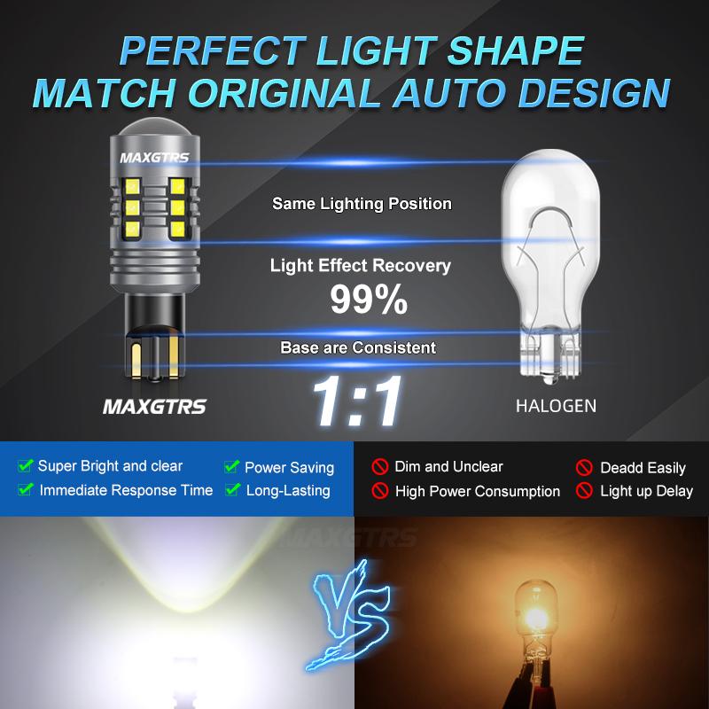 MAXGTRS 2x W16W T15 LED Canbus Error Free Backup Light T16 921 912 W16W Bulbs Car Reverse 6500K White 12V Lens