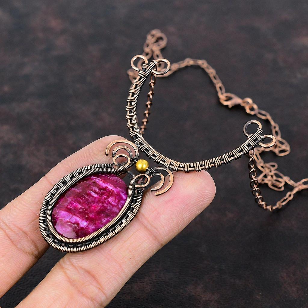 Faceted Kashmir Ruby Gemstone Necklace Copper Wire Wrapped Jewelry Adjustable Necklace Handmade Copper Wire Wrapped Necklace Engagement Gift