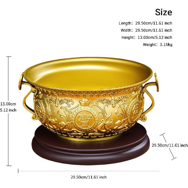 Aris & Juno Brass Treasure Bowl - Traditional Chinese Style, Perfect for Home or Office To Attract Wealth and Good Fortune (Length: 13 Cm)