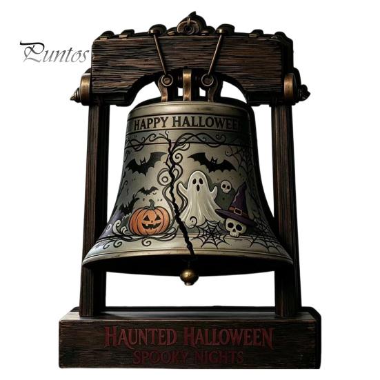 Housewarming Gift Ideas Vintage Halloween Wooden Bell Decor, Rustic Farmhouse Shelf Sitter with Artistic Photo Props Metal Wood Stand, Tabletop