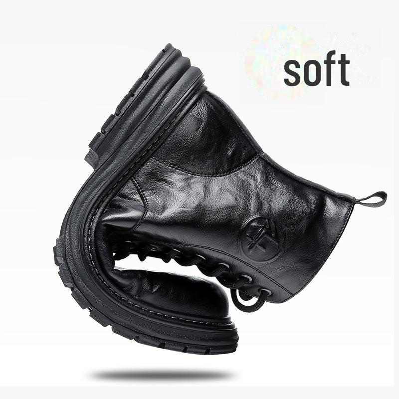 2025 Men's Genuine Leather High Top Martin Boots, Trendy Thick-Soled, Retro British Style, Plus Velvet.