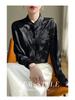 Women's Summer Stand Collar Jacquard Shirt in Solid Color Silk Satin