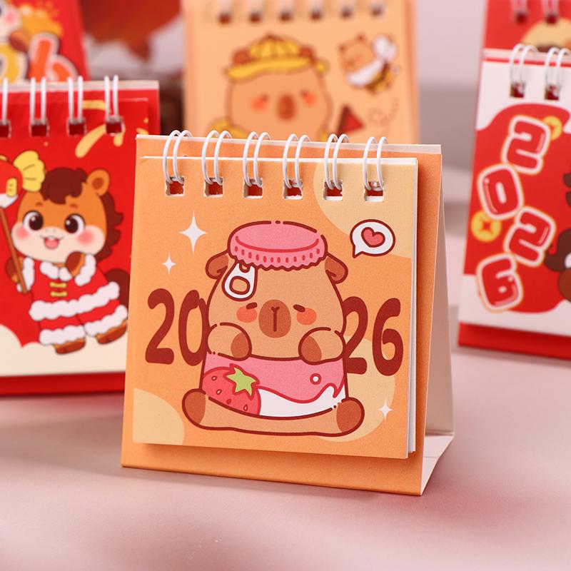 2026 Süßes Capybara Pferd Schreibtischkalender Mini Tragbar Spiralbindung Kalender Bücher Mädchenhaftes Herz Zeitmanagement Schreibtischdekorationen
