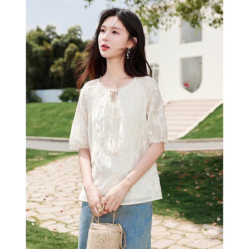 Женский топ с кружевной аппликацией и бахромой M