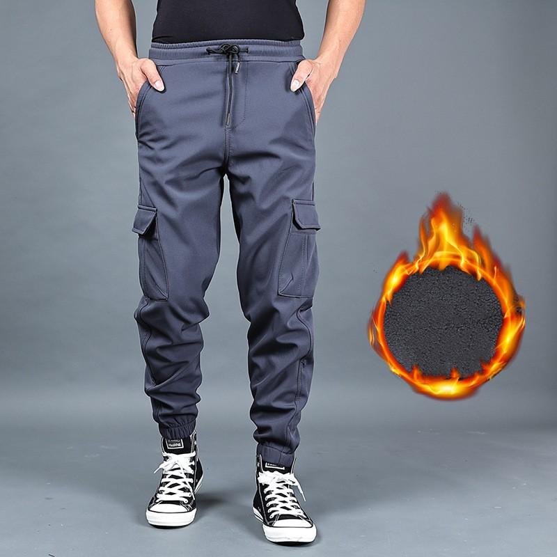 

Мужские повседневные брюки карго свободного кроя с манжетами, на флисовой подкладке, утолщенные, больших размеров, спортивные длинные брюки XS темно-серого