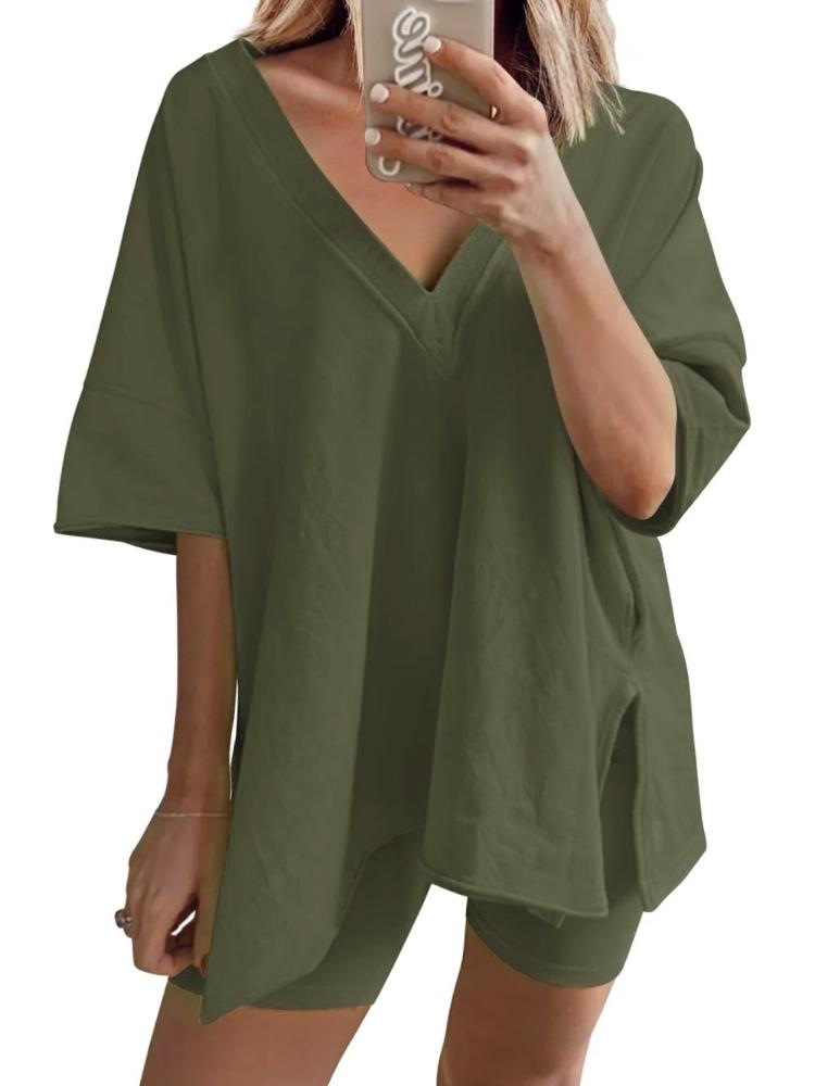 

Женский комплект с V-образным вырезом, топ свободного кроя с короткими рукавами и подходящие шорты, 6 вариантов цвета XL