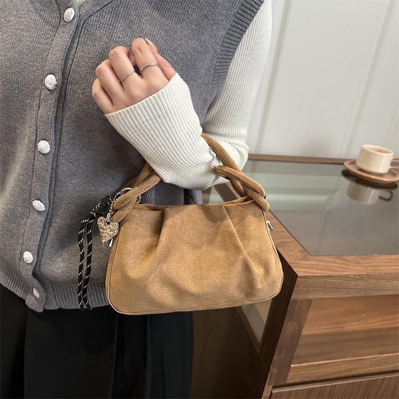 Vintage Solid Color Suede Shoulder Bags for Women Versatile Ladies Crossbody Bag Lightweight Portable Female Handbags Small Tote