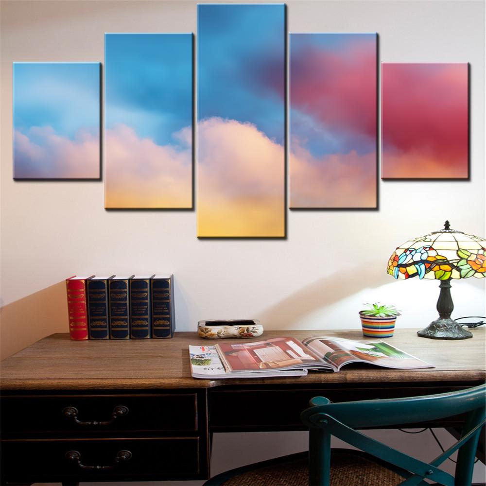 5 Pieces Canvas Wall Arts Poster Painting Nature Colorful Sky Clouds Wallpaper Home Decor Picture Printing For Living Room Mural