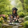 Garden Figurine with Hook Resin Dog Figurine Dog Statue Textured Yard Art Charming for Gardeners, Patio, Porch