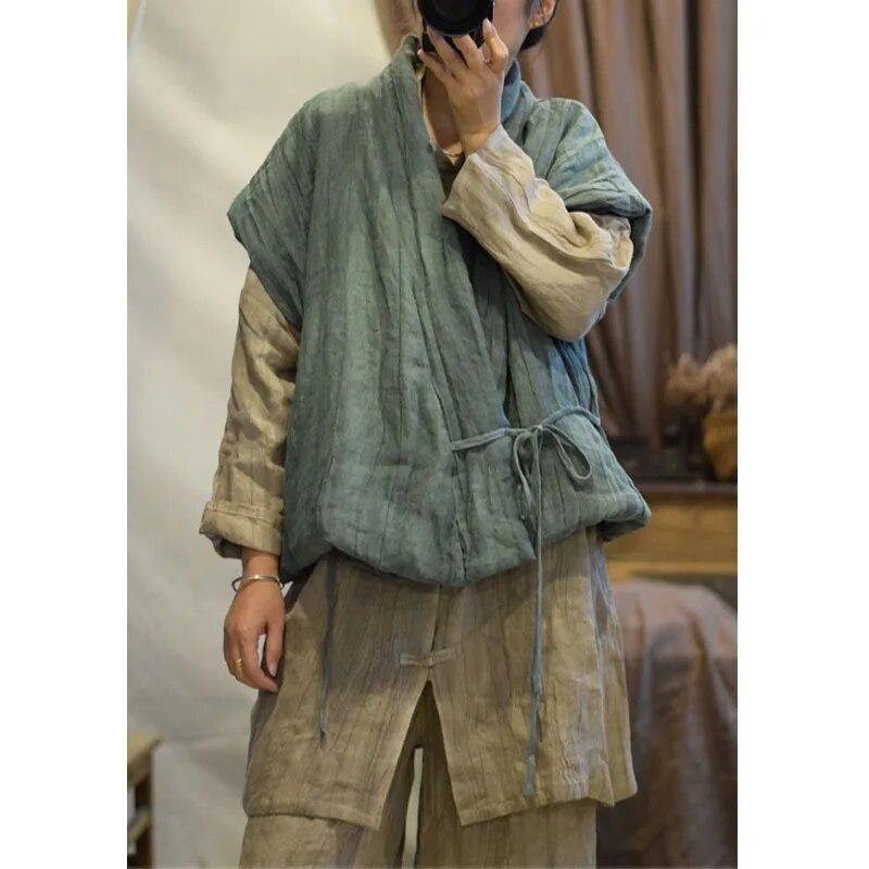 Johnature Herbst Frau Leinen Unregelmäßige Vintage Stil Weste Einfarbig Chinesischen Stil Casual Baumwolle Kleidung