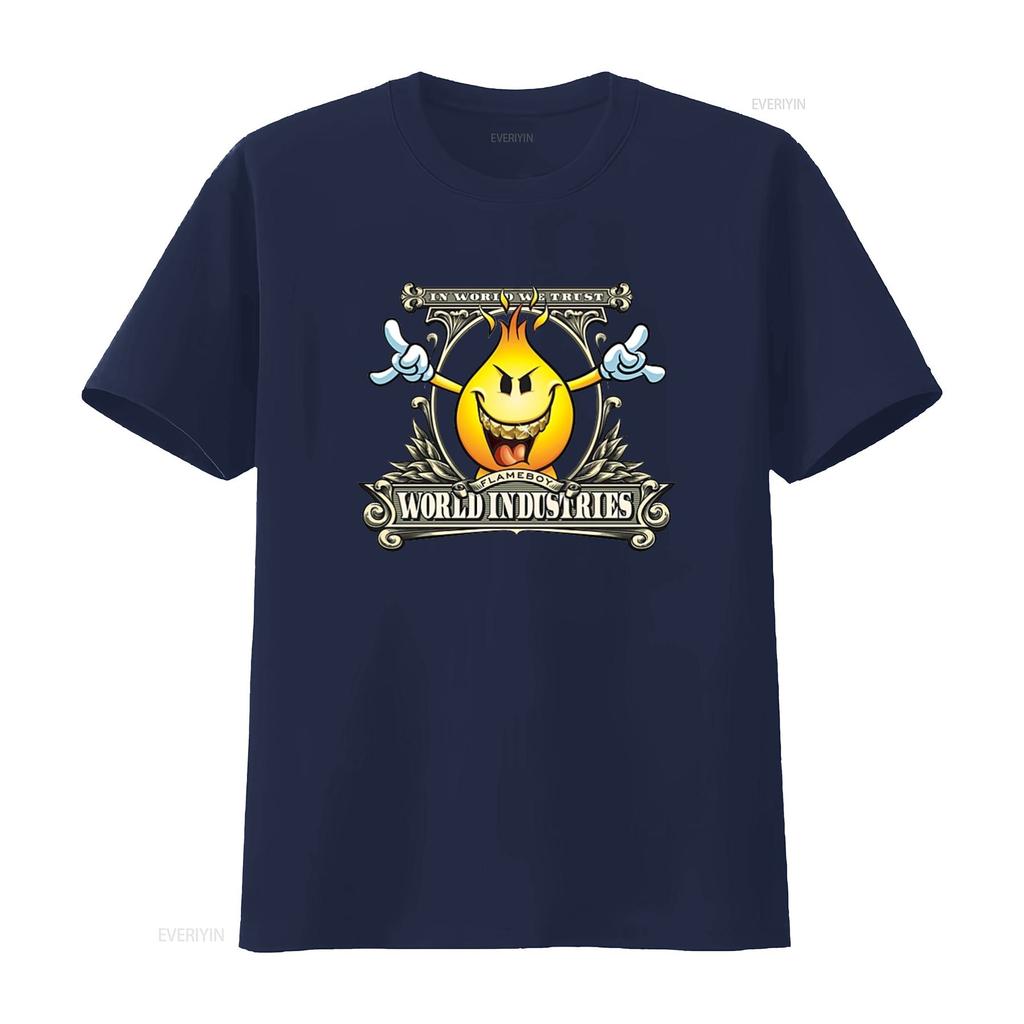 World Industries Flameboy T-shirt Juoda Mažas Dydis Naujas Be Etikečių vintage Skalbtas streetwear dizainerio drabužiai homme Stilingas