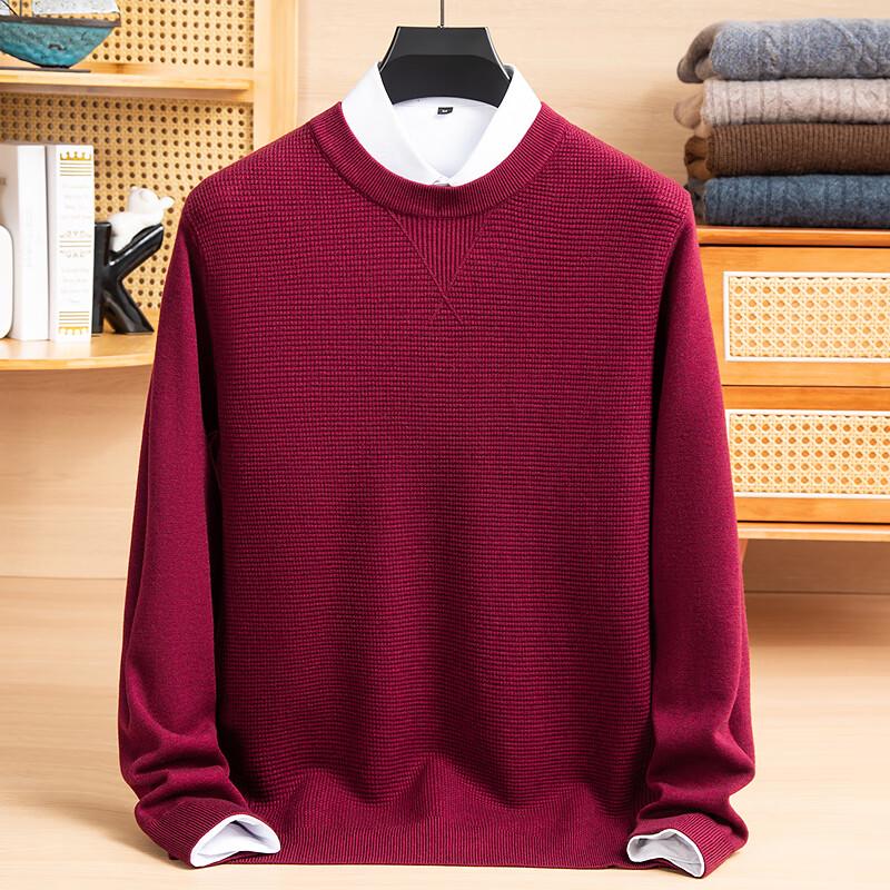 FAPAI Men's Merino Wool Blend Round Neck Sweater