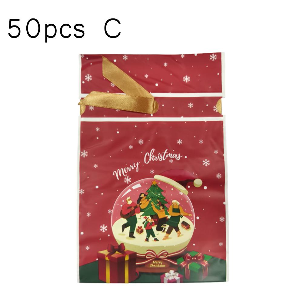 50pcs Christmas Candy Bags Santa Cookie Biscuit Packaging Bag  Home Gift Rebate Decoration For New Year Christmas Gifts