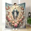 Our Lady Surrounded by Angels and Peonies Cozy Blanket  Printed Blanket for Living Room Bed Couch Lunch Break Blanket for Friend's Festival Gift