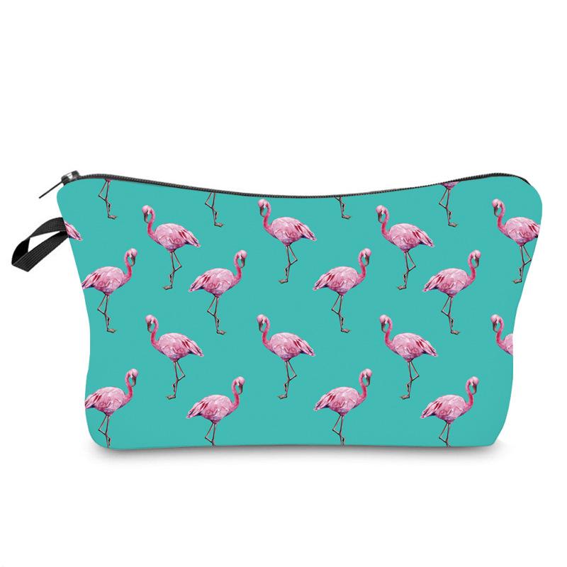 Women Flamingo Print Cosmetic Bag Toiletries Organize Travel Storage Case 6364 CLE