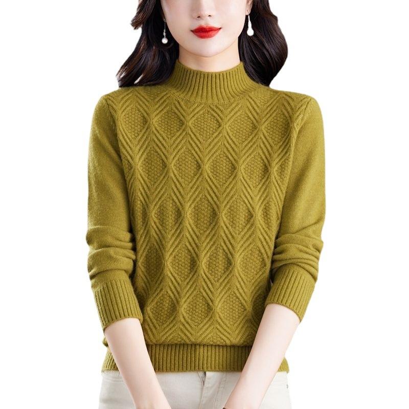 Women's Semi High Neck Pullover Sweater Casual Sweater Pullover Knitted Base Sweater