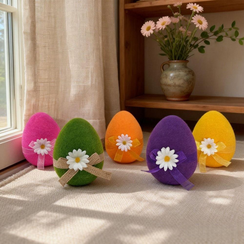 With Flower Bow Large Plush Egg Colorful Easter Egg Ornaments  Spring Party Decor