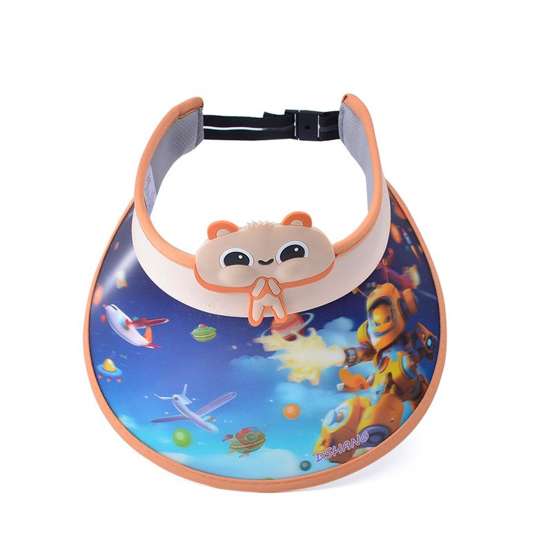 

1103 cartoon cute 3D big eaves with fan children s hat boys and girls summer outdoor sunshade sun protection empty top hat
