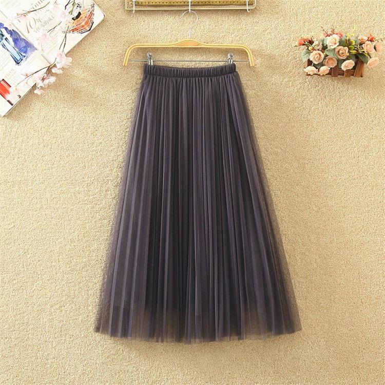 Yarn Skirt Woman's Mid-length Elastic Waist Printed Lace High Waist A-line Skirt Pleated Skirt