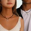 2pcs Heart Cross Cat Pendant Necklace Couple Black Rope Choker Necklace Jewelry