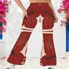 Women Plus Size High Waist Red Blue Star Printed Full Length Flared Pants