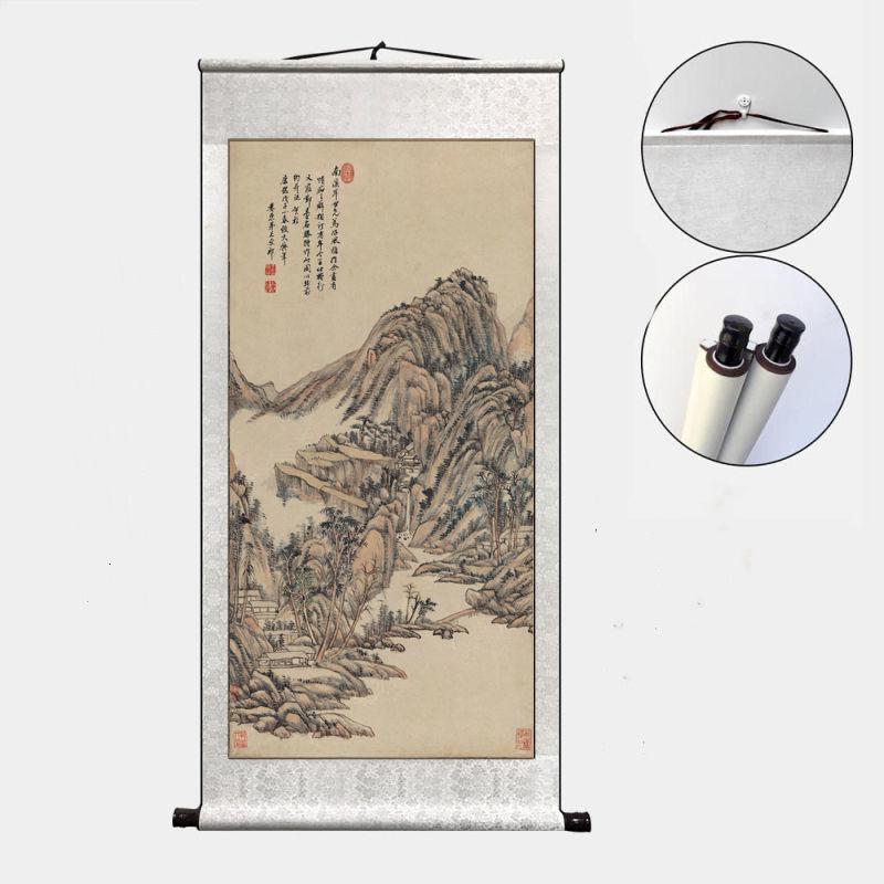 

Антикварная пейзажная живопись Подвесной свиток Традиционная китайская живопись Свиток Гостиная Кабинет Декоративный подвесной свиток 100 50cm