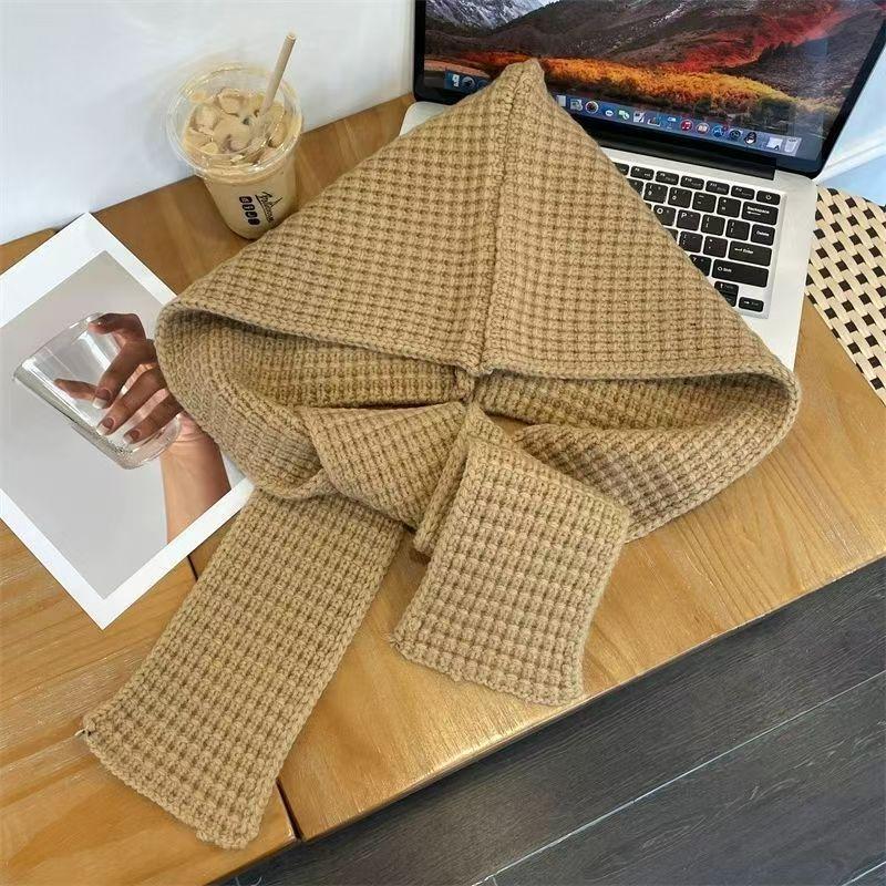 

Шаль, шапка, шарф, комплект из одной или двух частей, однотонный, теплый вязаный двусторонний для осени и зимы, Рафа - модная шапка.