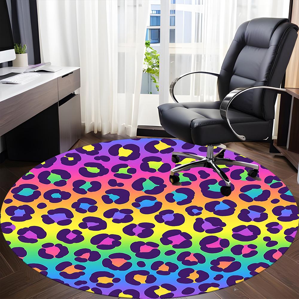 1pc Rainbow Leopard Office Round Area Rug, Indoor Mat Suitable ForOffice, Under Office Chairs Bedroom Living Room Home Decor, Room Deco T213