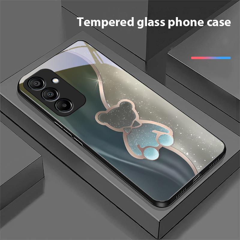 Trompe L'oeil Bear For Samsung Galaxy A15 5G 54 4G 51 50 24 35 90 71 12 51 53 52S 80 22 34 Black Tempered Glass Phone Case