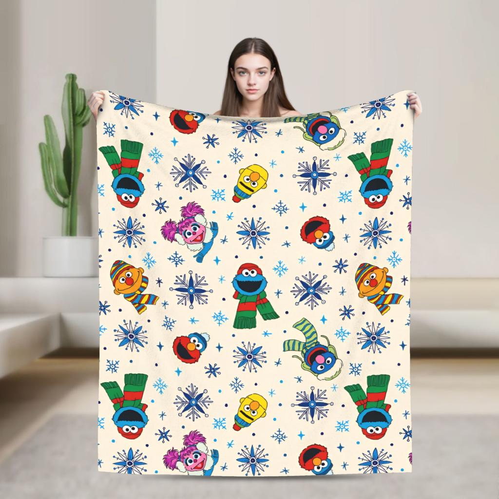 Super Warm Blanket Airplane Travel Zoe and Rosita on Yellow Bedding Throws S-Sesames Streets Flannel Bedspread For Couch Bed
