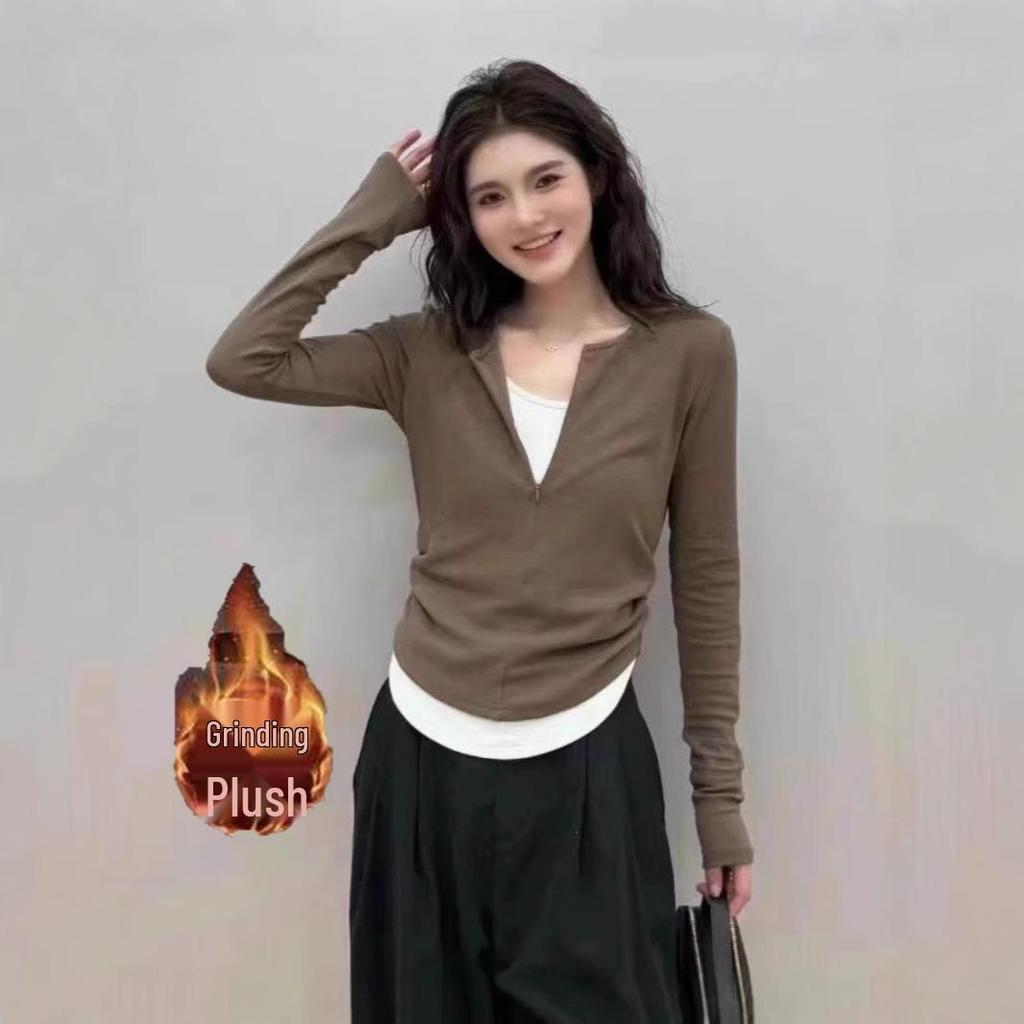 New Women's Long Sleeve Fake Two-Piece T-shirt for Autumn and Winter