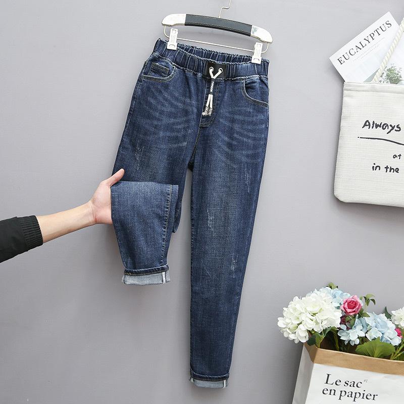 Spring Summer Fashion Women Large Casual Loose Female Elastic Waist Oversize Jean Trousers Jeans Wild Pants