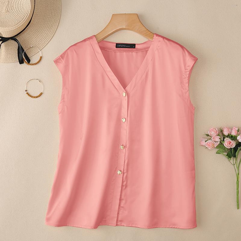 ZANZEA Women Summer V-Neck Sleeveless Loose Casual Tank Tops